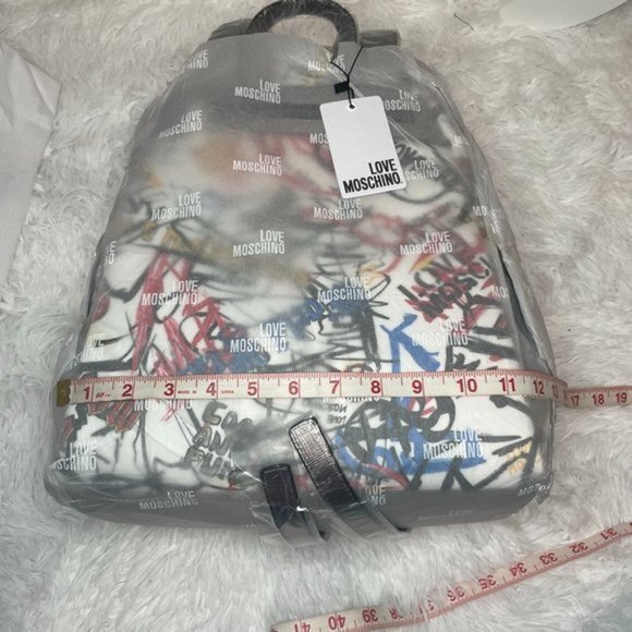 LOVE MOSCHINO White Graffiti Leather Backpack - Picture 11 of 15